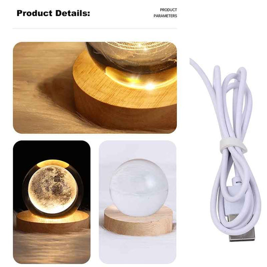 Galaxy Dreams Crystal Ball Night Light | 3D Moon & Planet Lamp